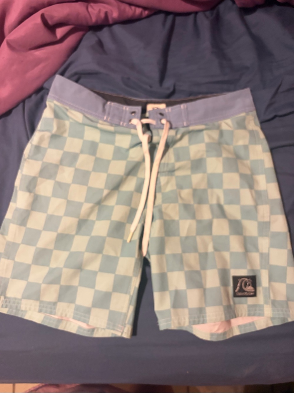 Quiksilver Men's Aqua and White Checkerboard Board Shorts